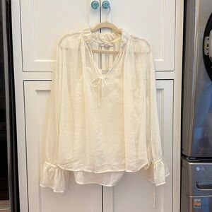 LOFT Cream Blouse with Ruffle Accents